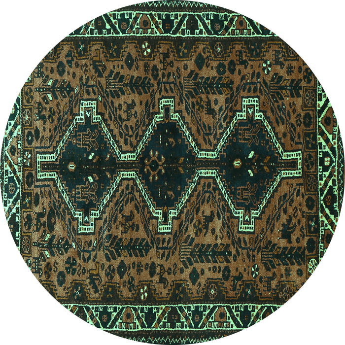 Round Persian Turquoise Traditional Rug, tr873turq