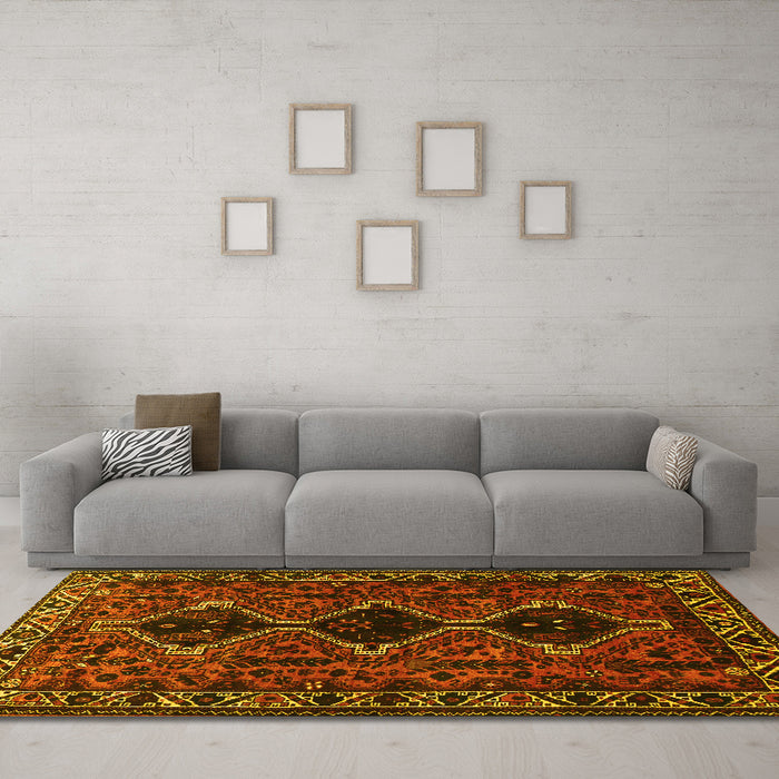 Machine Washable Persian Yellow Traditional Rug in a Living Room, wshtr873yw