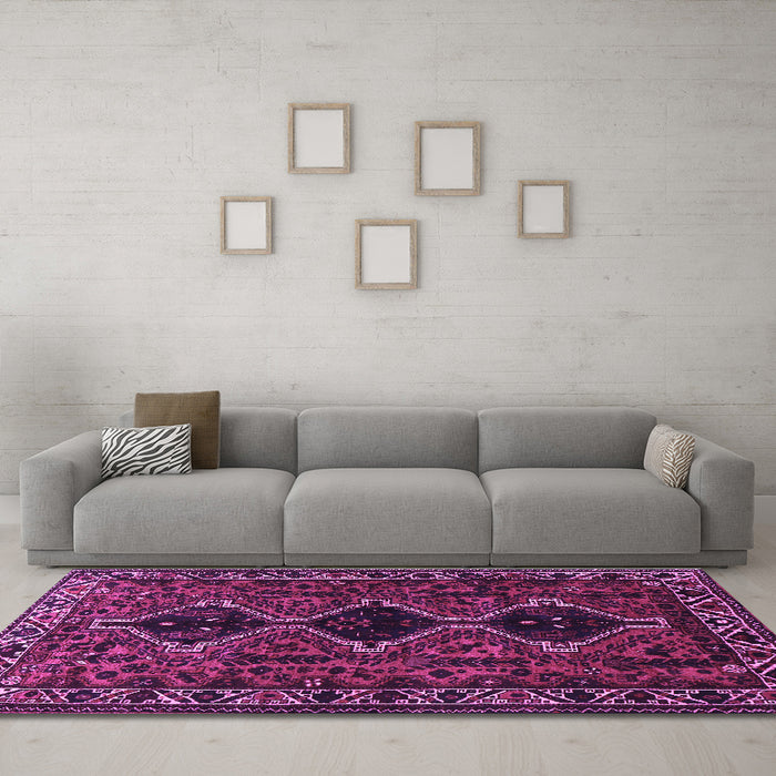 Machine Washable Persian Purple Traditional Area Rugs in a Living Room, wshtr873pur