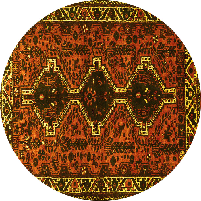 Round Machine Washable Persian Yellow Traditional Rug, wshtr873yw