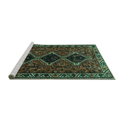 Sideview of Machine Washable Persian Turquoise Traditional Area Rugs, wshtr873turq