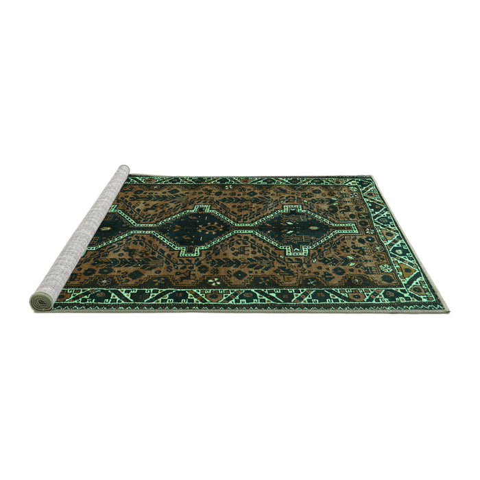 Sideview of Machine Washable Persian Turquoise Traditional Area Rugs, wshtr873turq