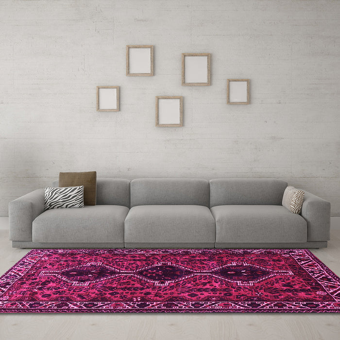 Machine Washable Persian Pink Traditional Rug in a Living Room, wshtr873pnk