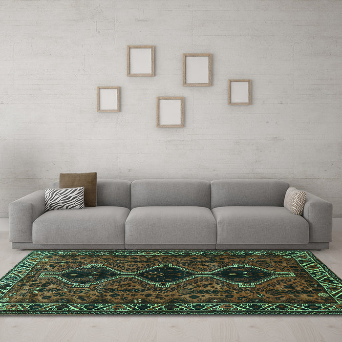 Machine Washable Persian Turquoise Traditional Area Rugs in a Living Room,, wshtr873turq