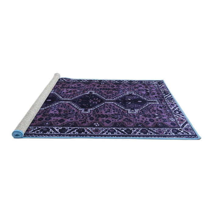 Sideview of Machine Washable Persian Blue Traditional Rug, wshtr873blu
