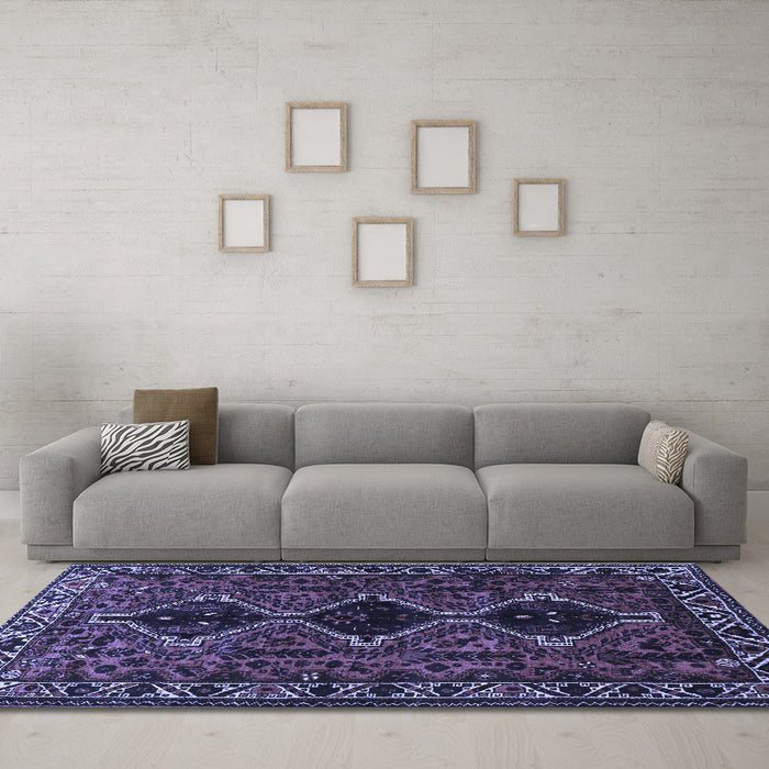 Machine Washable Persian Blue Traditional Rug in a Living Room, wshtr873blu