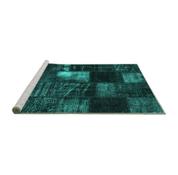 Sideview of Machine Washable Persian Turquoise Traditional Area Rugs, wshtr875turq