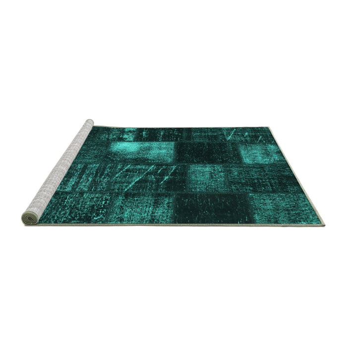 Sideview of Machine Washable Persian Turquoise Traditional Area Rugs, wshtr875turq
