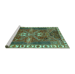 Sideview of Machine Washable Persian Turquoise Traditional Area Rugs, wshtr876turq