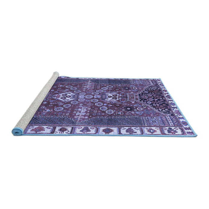 Sideview of Machine Washable Persian Blue Traditional Rug, wshtr876blu