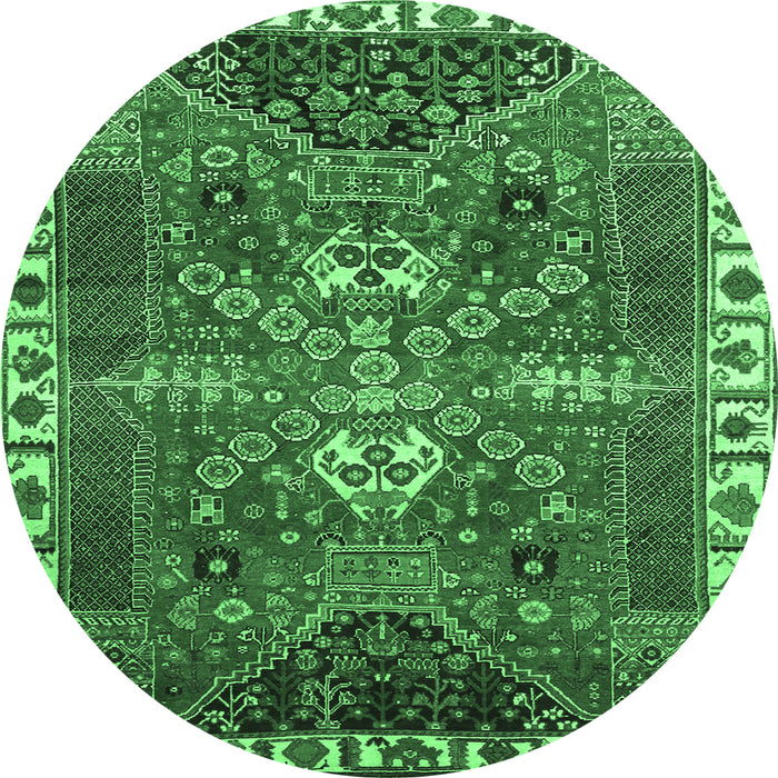 Round Persian Emerald Green Traditional Rug, tr876emgrn