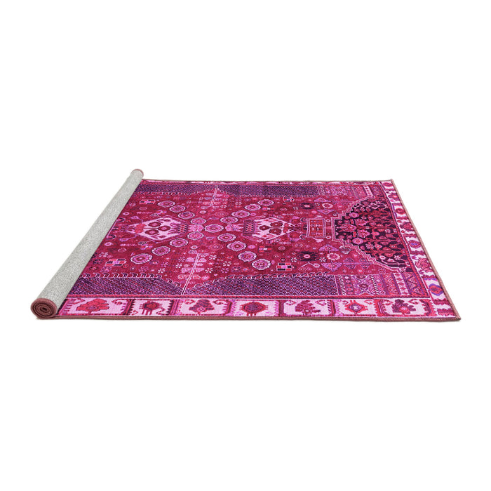 Sideview of Machine Washable Persian Pink Traditional Rug, wshtr876pnk