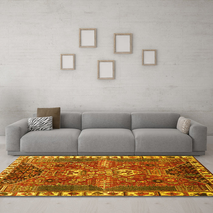 Machine Washable Persian Yellow Traditional Rug in a Living Room, wshtr876yw