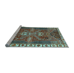 Sideview of Machine Washable Persian Light Blue Traditional Rug, wshtr876lblu