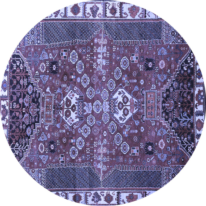 Round Machine Washable Persian Blue Traditional Rug, wshtr876blu