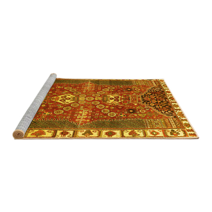 Sideview of Machine Washable Persian Yellow Traditional Rug, wshtr876yw