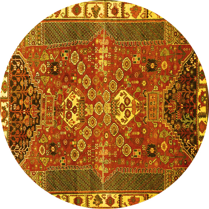 Round Persian Yellow Traditional Rug, tr876yw
