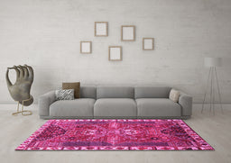 Machine Washable Persian Pink Traditional Rug in a Living Room, wshtr876pnk