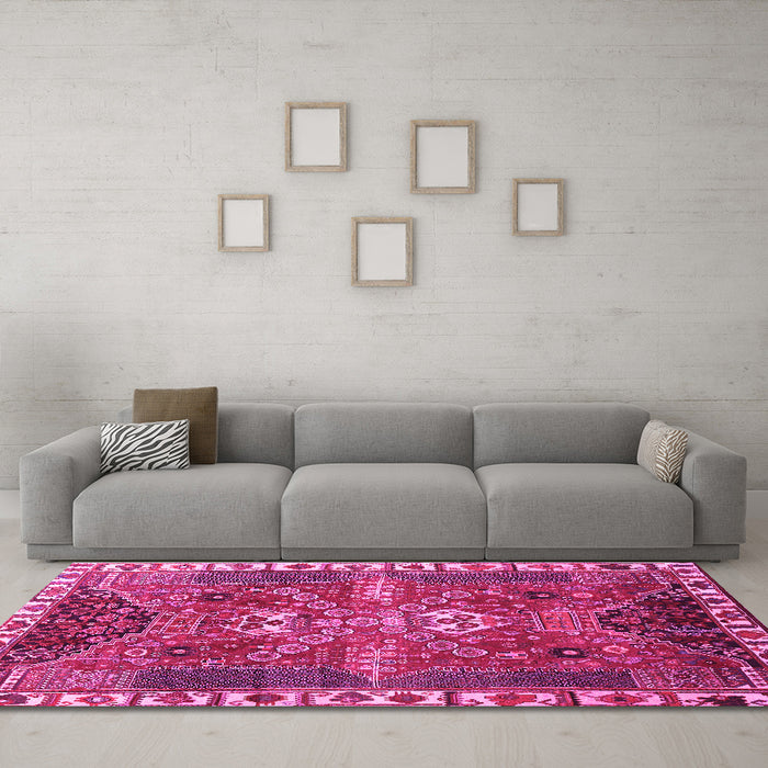 Machine Washable Persian Pink Traditional Rug in a Living Room, wshtr876pnk