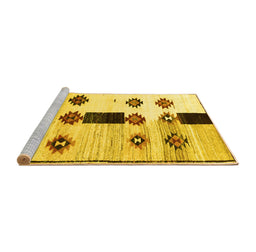 Sideview of Machine Washable Southwestern Yellow Country Rug, wshtr877yw