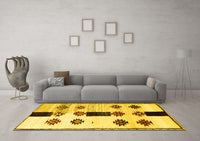 Machine Washable Southwestern Yellow Country Rug, wshtr877yw