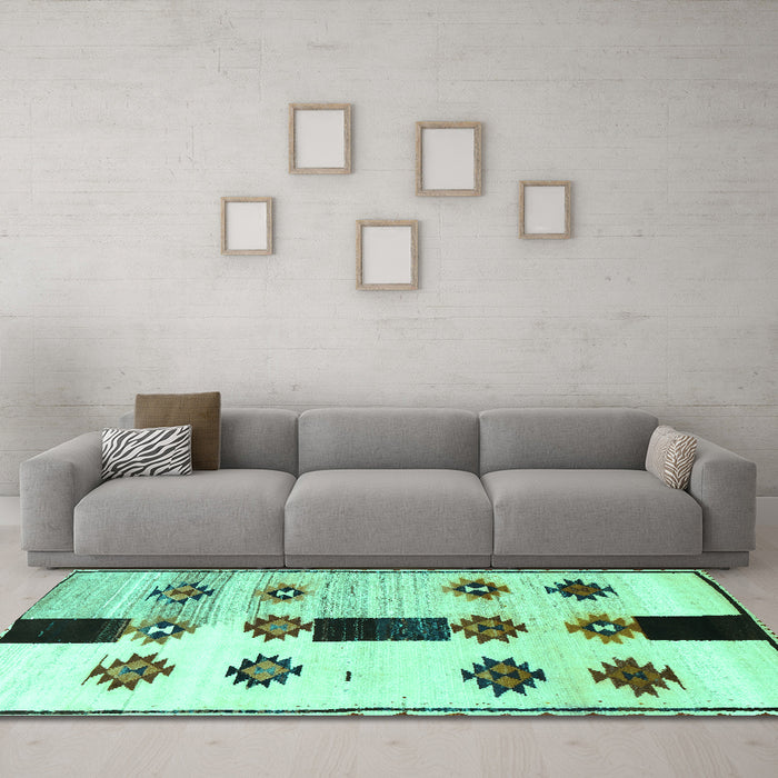 Machine Washable Southwestern Turquoise Country Area Rugs in a Living Room,, wshtr877turq