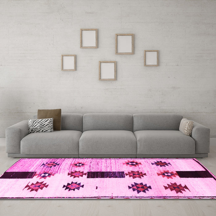 Machine Washable Southwestern Pink Country Rug in a Living Room, wshtr877pnk