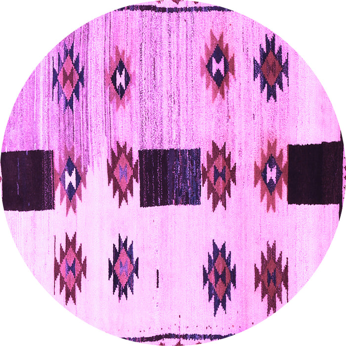 Round Machine Washable Southwestern Purple Country Area Rugs, wshtr877pur