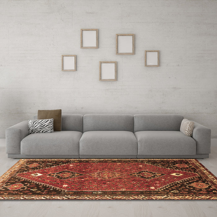Machine Washable Persian Brown Traditional Rug in a Living Room,, wshtr878brn
