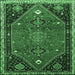 Square Machine Washable Persian Emerald Green Traditional Area Rugs, wshtr878emgrn