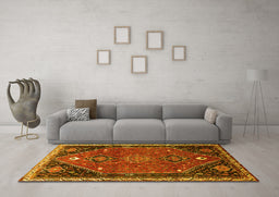 Machine Washable Persian Yellow Traditional Rug in a Living Room, wshtr878yw