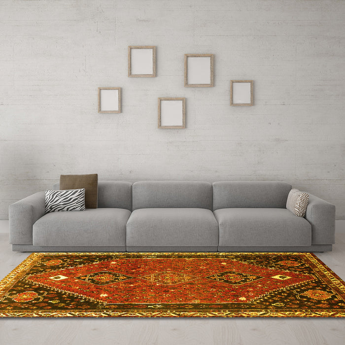 Machine Washable Persian Yellow Traditional Rug in a Living Room, wshtr878yw