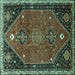 Square Machine Washable Persian Turquoise Traditional Area Rugs, wshtr878turq