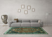 Machine Washable Persian Turquoise Traditional Area Rugs in a Living Room,, wshtr878turq