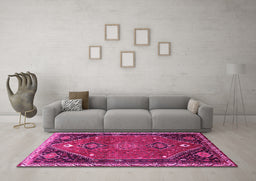 Machine Washable Persian Pink Traditional Rug in a Living Room, wshtr878pnk