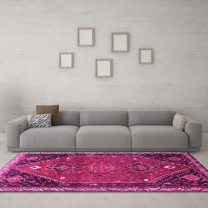 Machine Washable Persian Pink Traditional Rug in a Living Room, wshtr878pnk