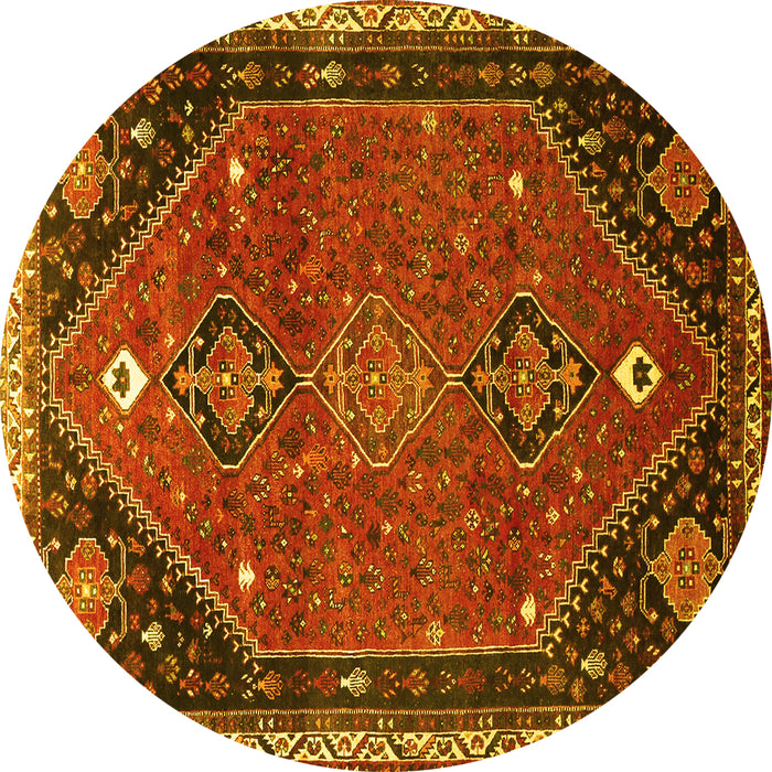 Round Persian Yellow Traditional Rug, tr878yw