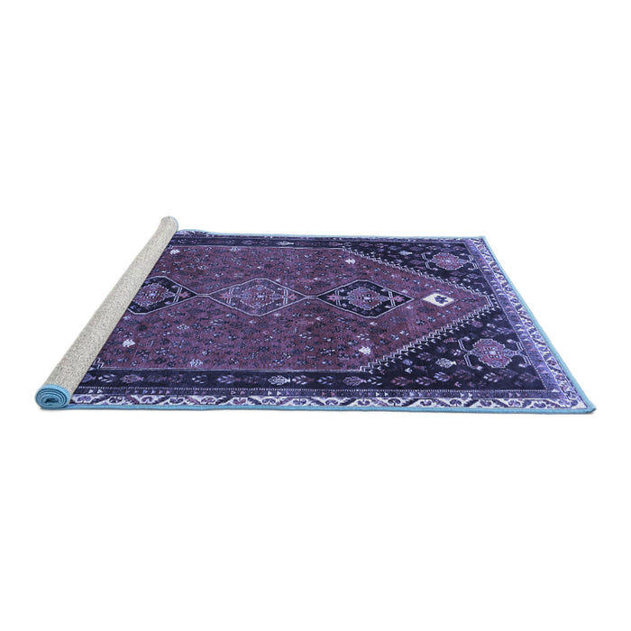 Sideview of Machine Washable Persian Blue Traditional Rug, wshtr878blu