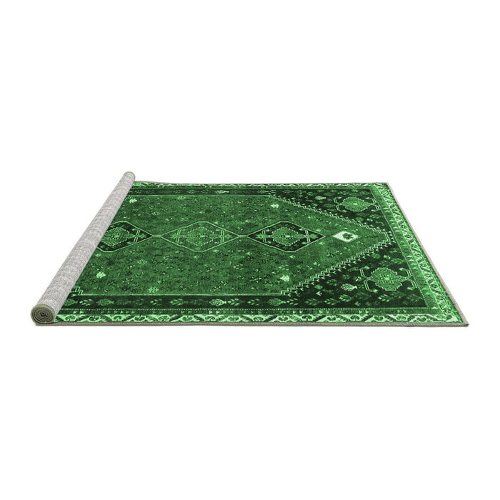 Sideview of Machine Washable Persian Emerald Green Traditional Area Rugs, wshtr878emgrn