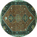 Round Persian Turquoise Traditional Rug, tr878turq