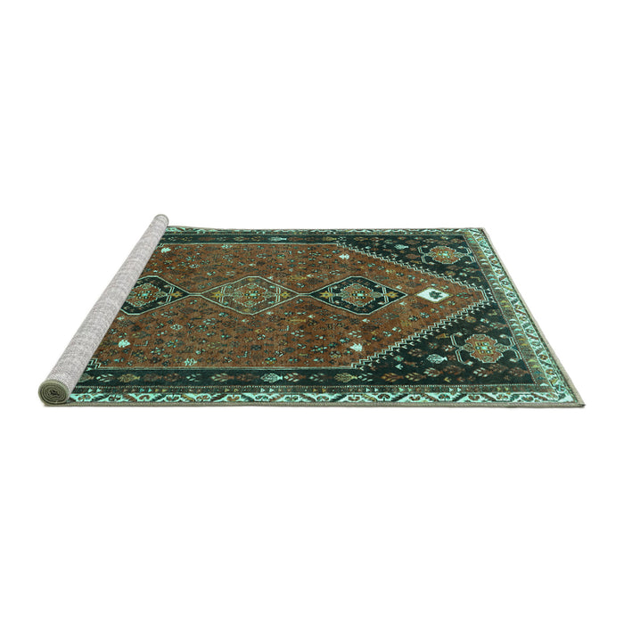 Sideview of Machine Washable Persian Turquoise Traditional Area Rugs, wshtr878turq