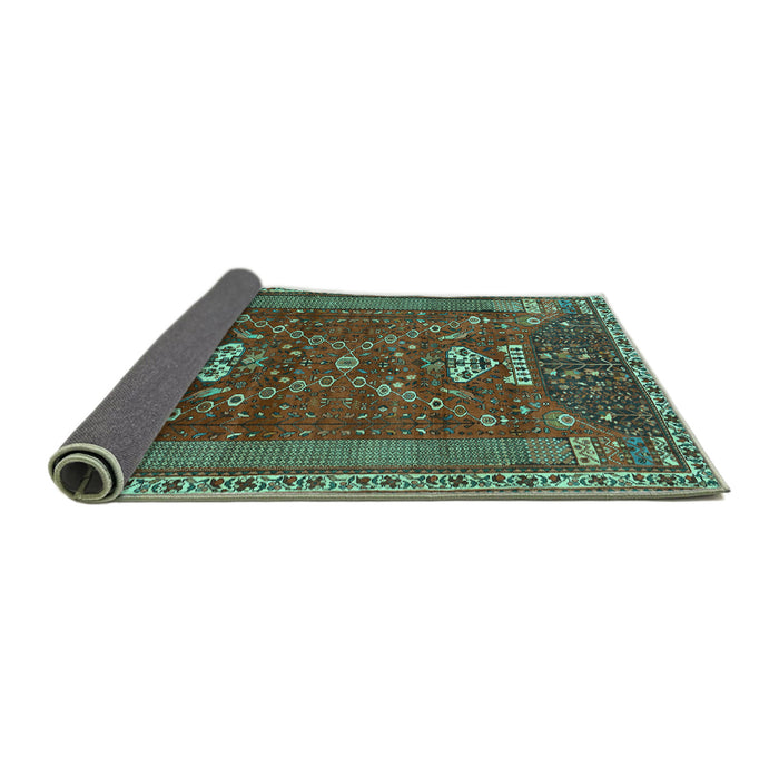 Sideview of Persian Turquoise Traditional Rug, tr879turq