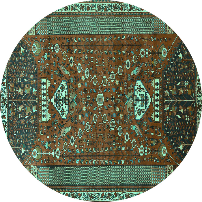 Round Persian Turquoise Traditional Rug, tr879turq