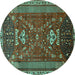 Round Persian Turquoise Traditional Rug, tr879turq