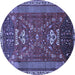 Round Machine Washable Persian Blue Traditional Rug, wshtr879blu