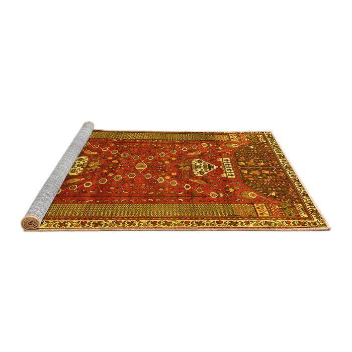 Sideview of Machine Washable Persian Yellow Traditional Rug, wshtr879yw
