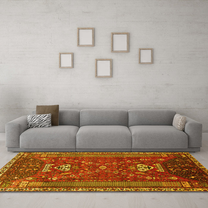 Machine Washable Persian Yellow Traditional Rug in a Living Room, wshtr879yw