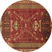 Round Machine Washable Persian Brown Traditional Rug, wshtr879brn