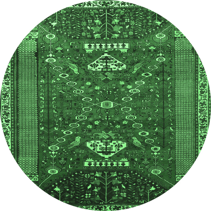 Round Persian Emerald Green Traditional Rug, tr879emgrn