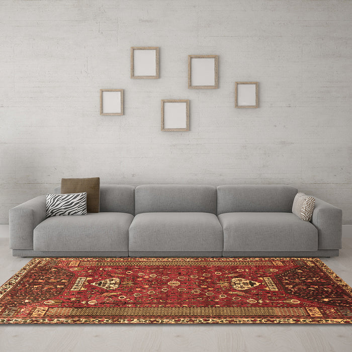 Machine Washable Persian Brown Traditional Rug in a Living Room,, wshtr879brn